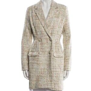 Jason Wu Tweed Double Breasted Blazer Cream Sequins Textured Jacket Sz Small